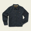 A dark blue Lined Depot Jacket in jacquard flannel with long sleeves, a collar, chest pocket with button flap, and two side pockets, perfect for cool weather and laid flat on a light background.