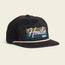 A black corduroy unstructured snapback cap with a soft crown, white braided rope above the brim, and colorful embroidered Howler Bros text in retro-style font on the front, finished with an adjustable snapback closure.