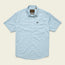 Light blue H Bar B Snapshirt with short sleeves, subtle white polka dot pattern, pearl snap buttons, two chest pockets with button flaps, and a small black logo tag above the left pocket. Shirt is laid flat on a plain background.