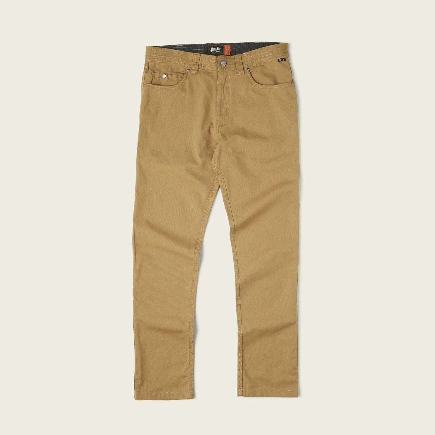 tan howler brothers canvas pants with a classic 5-pocket design - View 1