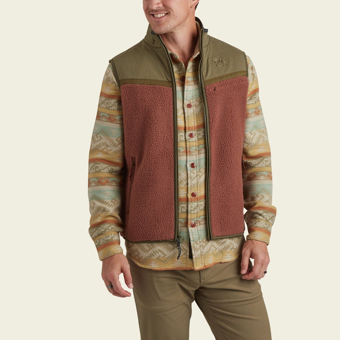 Crozet Fleece Vest - Cherrywood / Olivetree - View 4