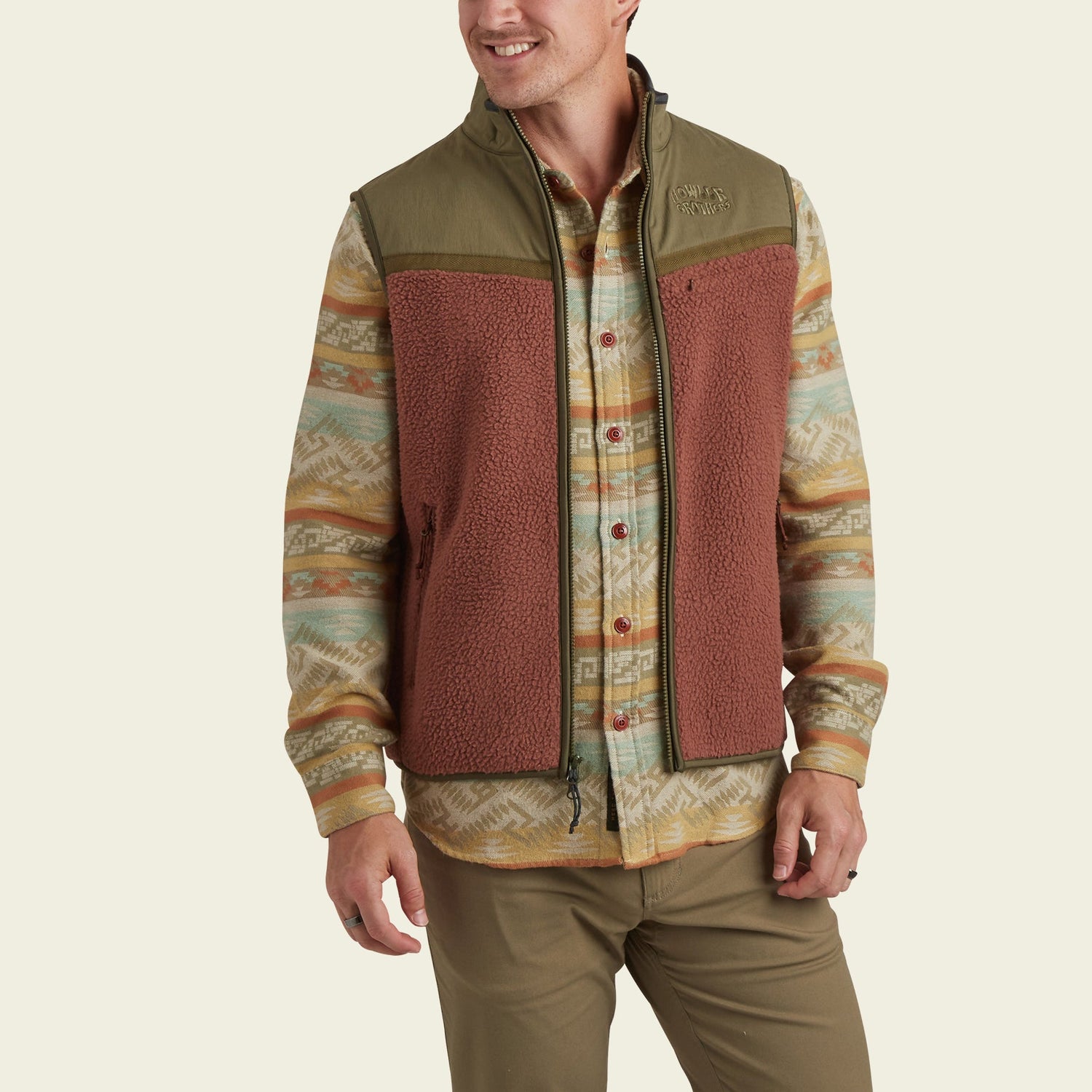 Crozet Fleece Vest - Cherrywood / Olivetree - View 4