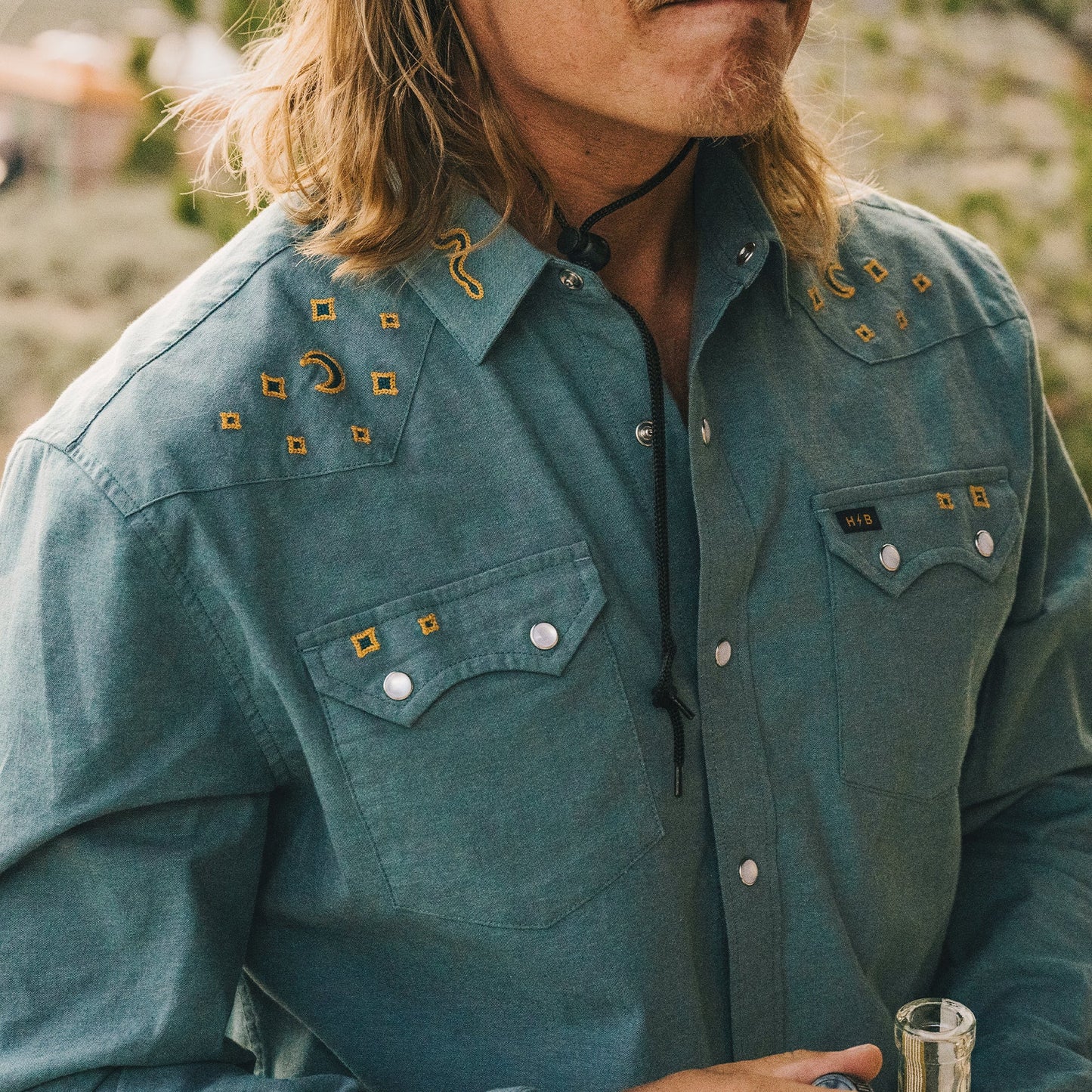 Crosscut Deluxe Snapshirt - Teal Oxford : Noche de Paz - View 3
