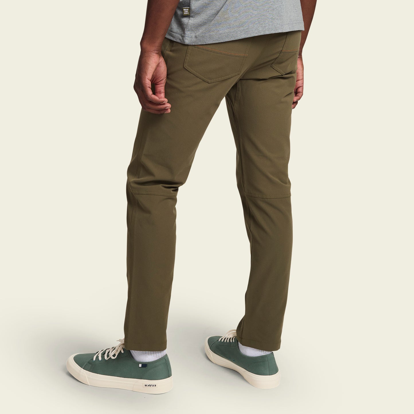 olive green performance tech pants with a classic 5-pocket design - View 5