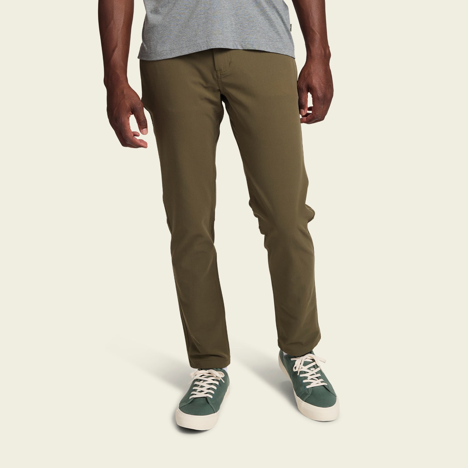 olive green Tech Pants, showcasing the 5-pocket design. - View 4