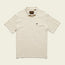 A short-sleeve, light beige Jacquard Polo with subtle horizontal stripes, a buttoned collar, and a chest pocket featuring a small label above the pocket flap. Made from 100% cotton for ultimate comfort.