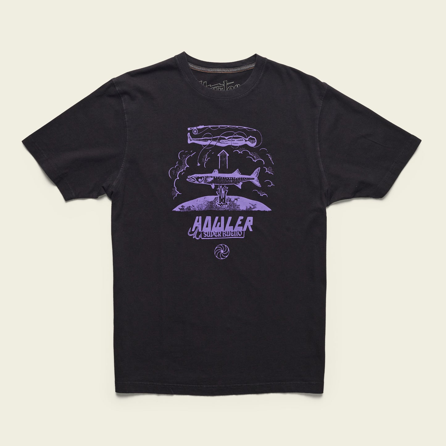 A black T-shirt featuring a purple graphic of a landscape with clouds, arrows, and the word ADALIER above Silver Edition in stylized text—perfect for fans of experimental artwork and vintage t-shirts. - View 1