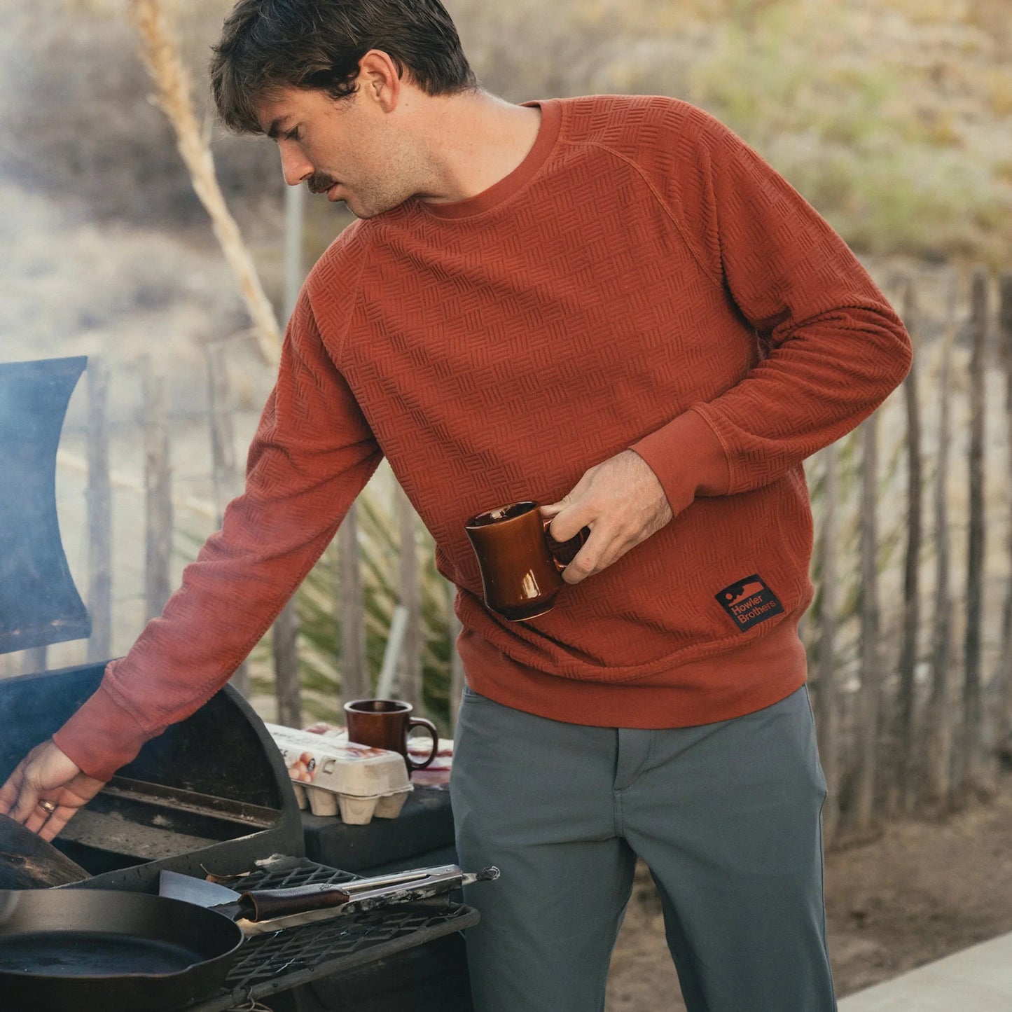 Eleos Fleece Crewneck - Grids : Terracotta - View 2
