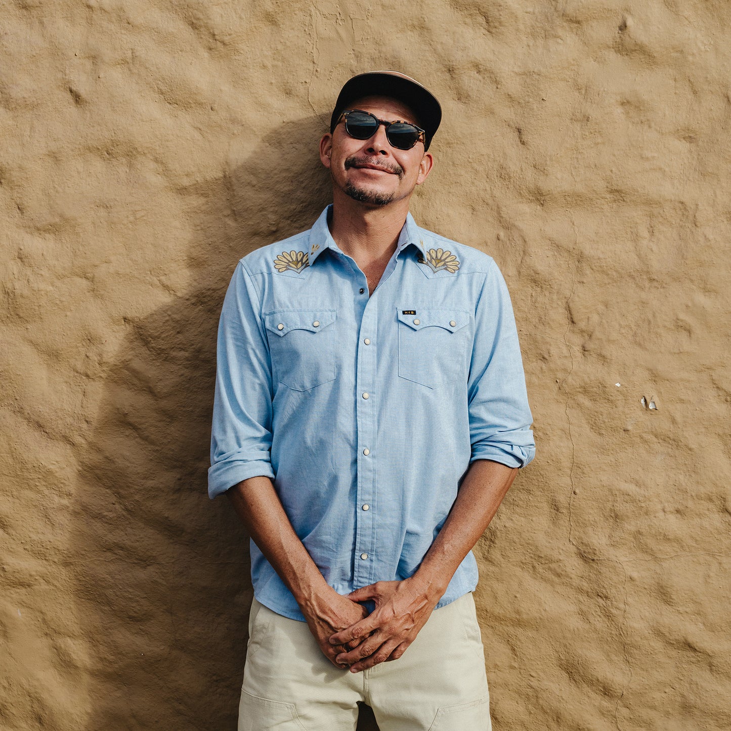 Crosscut Deluxe Snapshirt - Fanned Flora : Faded Blue Oxford - View 8