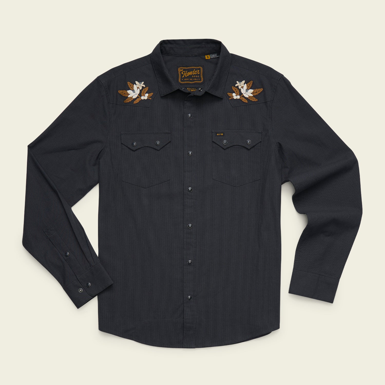 Crosscut Deluxe Snapshirt - Orange Blossoms : Antique Black