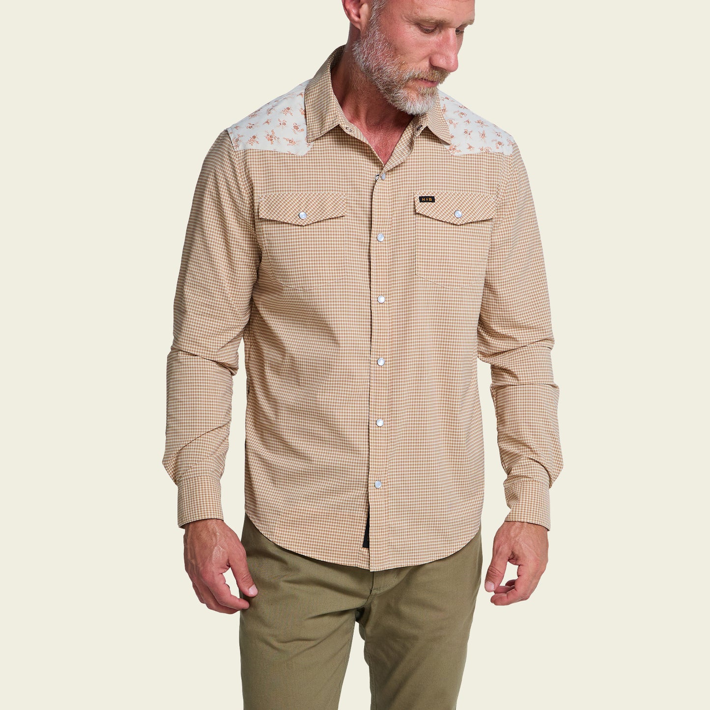 H Bar B Tech Longsleeve - Rancher Floral : Brown Rice - View 4