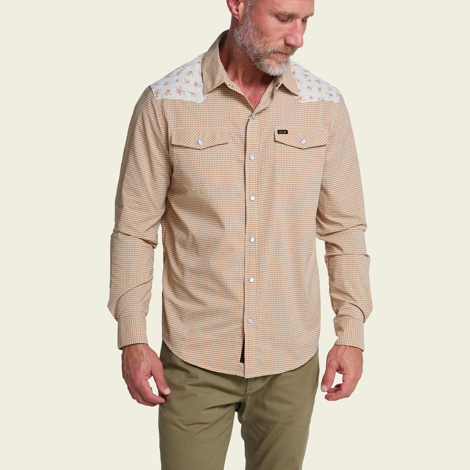 H Bar B Tech Longsleeve - Rancher Floral : Brown Rice - View 4