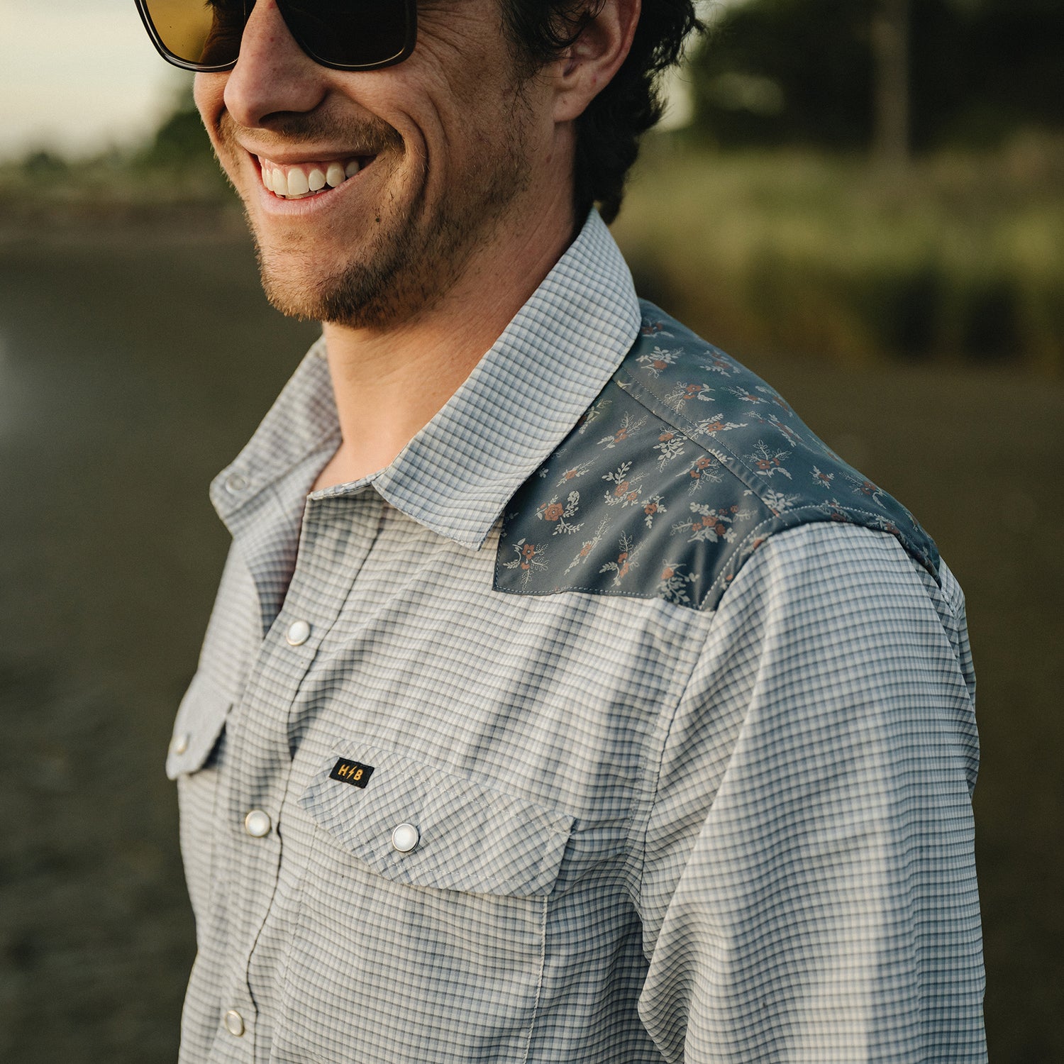 H Bar B Tech Longsleeve - Rancher Floral : Smoke Blue
