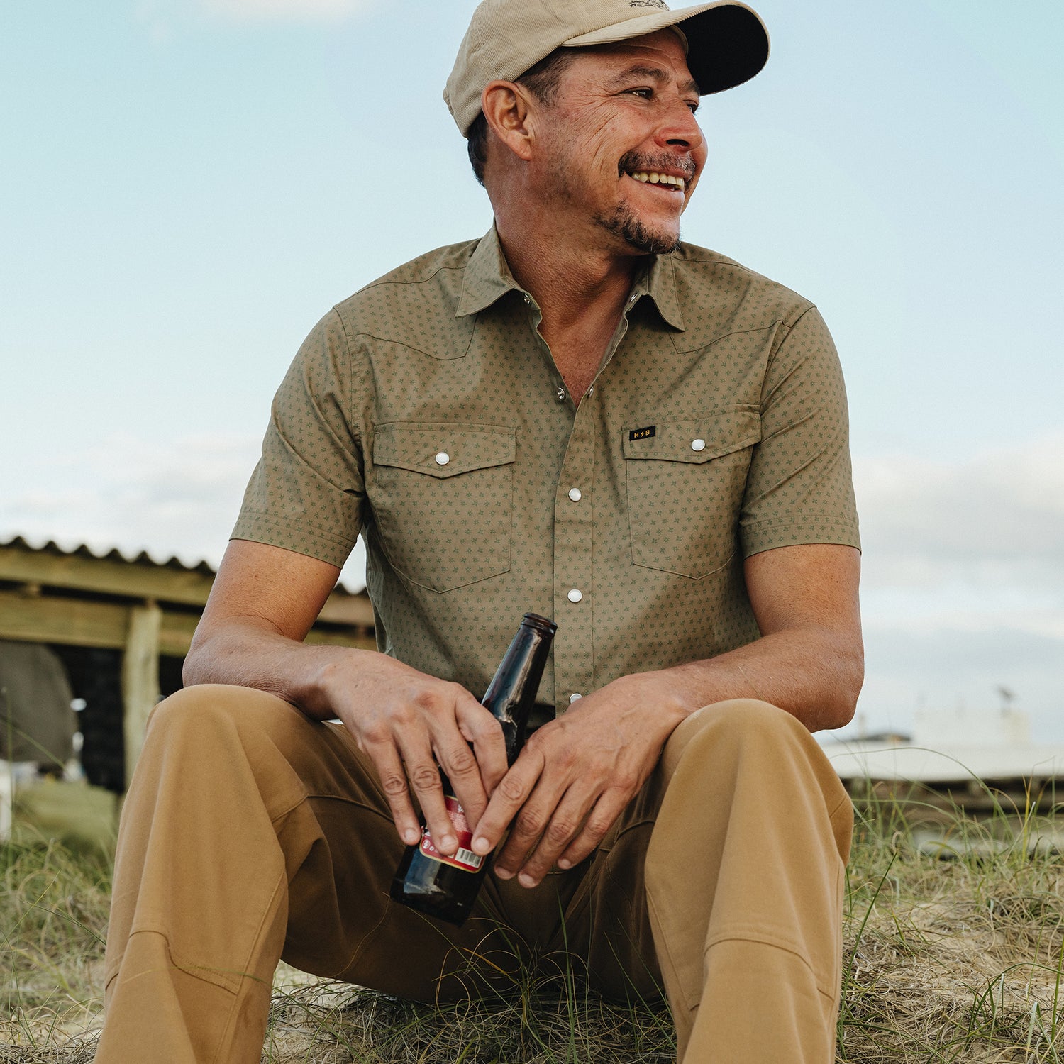 H Bar B Snapshirt - Lockhart Floral : Olive