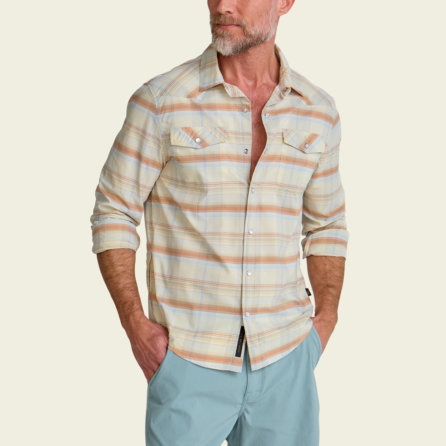 H Bar B Tech Longsleeve - Cameron Plaid : Cream - View 4
